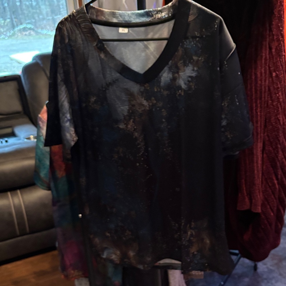 Black and Brown Sheer V-Neck Top